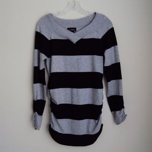 Love Always Black Gray Stripe Rouched Sweater